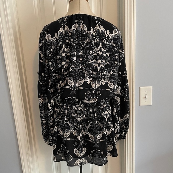 Parker Medium Black & Ivory Mini Dress ~ Smocked Waist Festive Party Cocktail - Picture 3 of 10